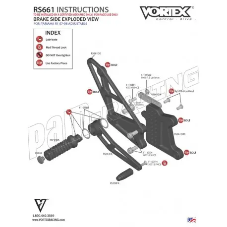 Begrenztes Angebot Pièces de rechange pour commandes reculées VORTEX V2 R1 2007-2008