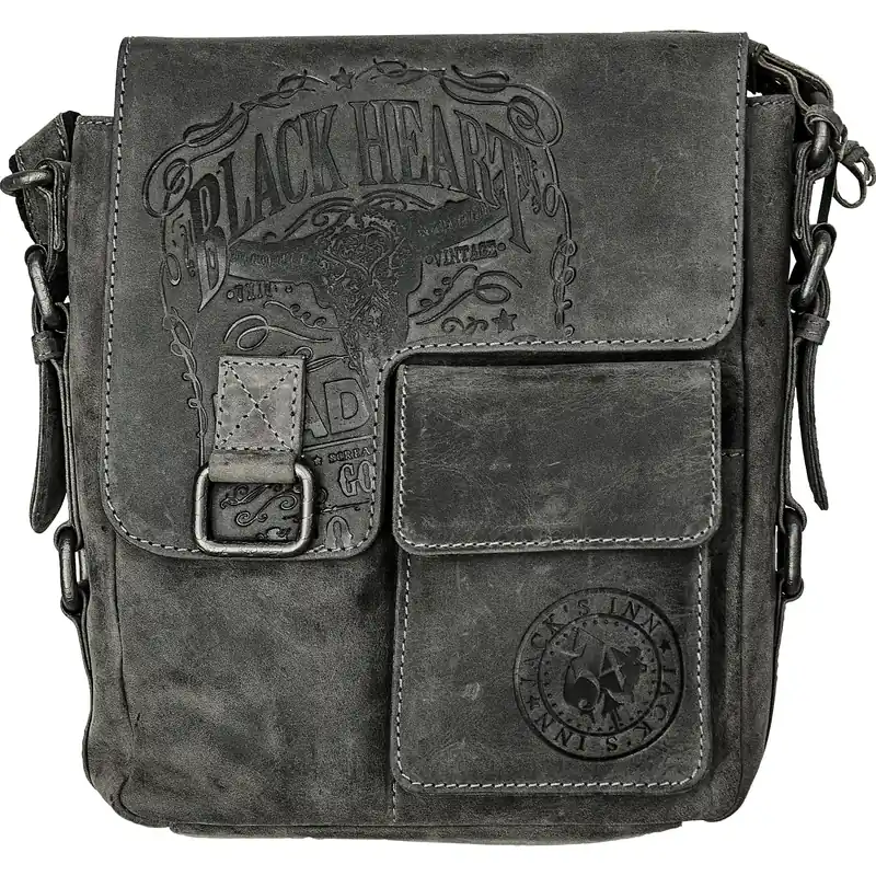 Neuheit Jack‘s Inn 54 Lederumhängetasche M "Black Bad Ass" schwarz vintage