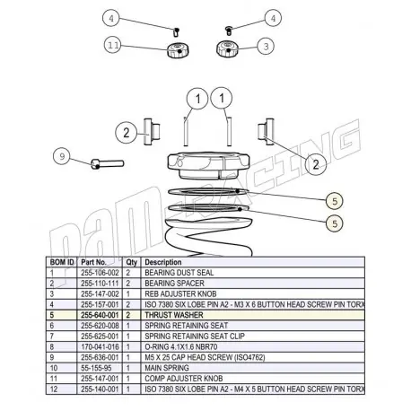 Rondelle téflon pour réglage de précontrainte amortisseur DDS LITE K-TECH Highlight